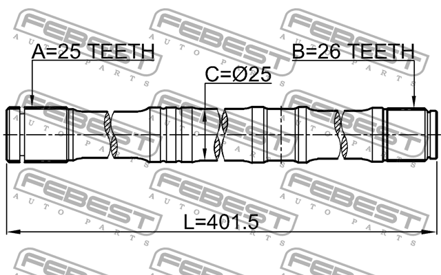 Полуось левая 26X402X25 0112-AZT250LH FEBEST