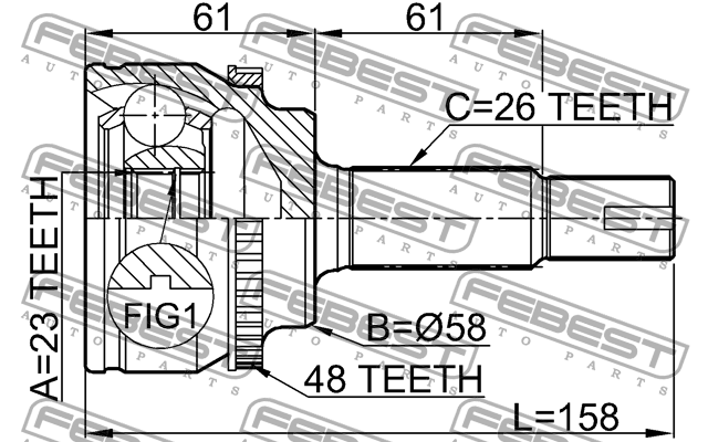 COROLLA E12 (2001-2006) D=58мм L=156.6мм 0110-ZZE120A48 FEBEST
