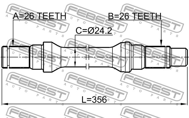 Полуось левая 26x356x26 2112RANGELH FEBEST
