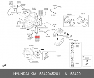 Цилиндр тормозной задний HYUNDAI HD65,72,78,County правый OE 5842045201 HYUNDAI KIA