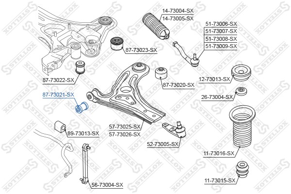 сайлентблок рычага пер.!\ Daewoo Kalos 02> 87-73021-SX STELLOX
