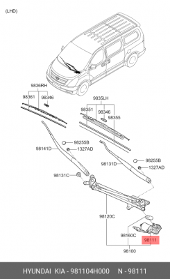 Мотор-редуктор стеклоочистителя HYUNDAI Starex H-1 (07-) OE 981104H000 HYUNDAI KIA