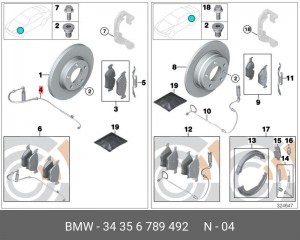 Датчик износа тормозных колодок BMW 5 (E60,E61),6 (E63,E64) передний OE 34 35 6 789 492 BMW
