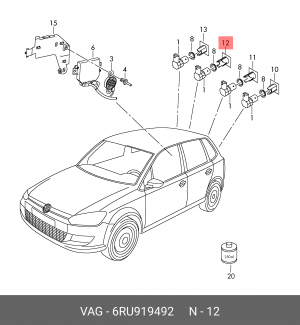 Кронштейн VW Polo (10-) датчика парковки OE 6RU 919 492 VAG