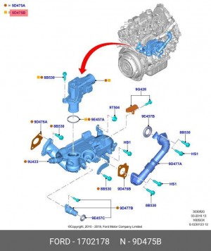 Клапан FORD Focus 3,Fiesta,Tourneo (1.4/1.5/1.6) (дизель) рециркуляции отработан 1 702 178 FORD