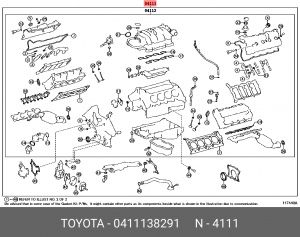 К-Т ПРОКЛАДОК ДВИГАТЕЛЯ 04111-38291 04111-38291 TOYOTA