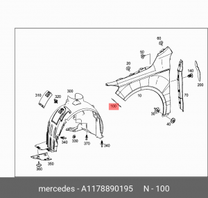 Уплотнитель MERCEDES G крыла переднего OE A 117 889 01 95 MERCEDES BENZ