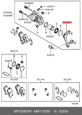 скоба суппорта торм.заднего! с пальцами\Citroen C-crosser, Mitsubishi GrandIs, P MN116285 MITSUBISHI