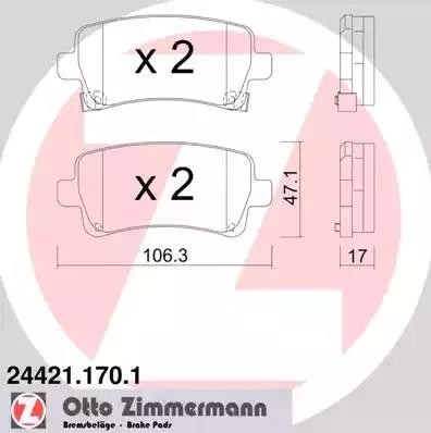 колодки дисковые !задн. 106x47x17 \ Opel Insignia all 08> 244211701 ZIMMERMANN