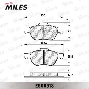 Колодки тормозные передние (Смесь CERAMIC серия PRO) RENAULT LAGUNA 01-/SCENIC 0 E500518 MILES