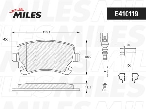 Колодки тормозные задние с датчиком (Смесь Low-Metallic) VOLKSWAGEN T5 03/MULTIV E410119 MILES