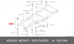 сайлентблок подрамника!\Nissan Patrol 97> 95510-VB005 NISSAN