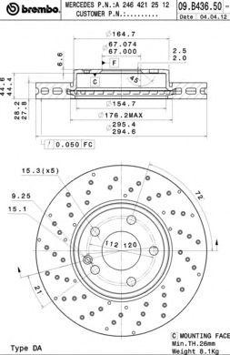 Диск тормозной перфорированный 09.B436.51 09.B436.51 BREMBO