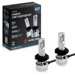 Лампа светодиодная H7 12-24V 55W 6500К (10400lm, белый) AIRLINE ULTRA (2 шт.) дл AEAR226 AIRLINE