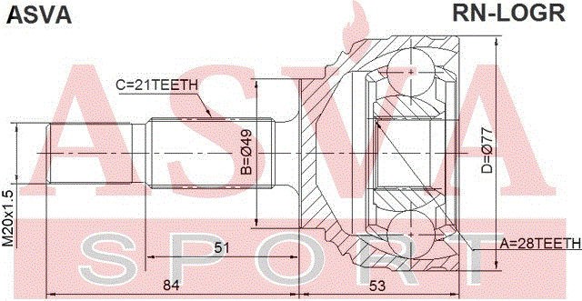 Шрус наружный 28x49x21 RN-LOGR ASVA