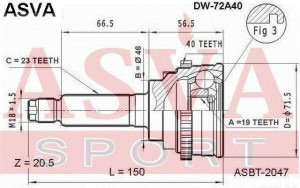 ШРУС НАРУЖНИЙ 19x46x23  (гарантия 12 месяцев) [12] DW72A40 DW-72A40 ASVA