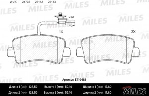 Колодки тормозные задние (с датчиком) (Смесь Low-Metallic) OPEL MOVANO/RENAULT M E410481 MILES
