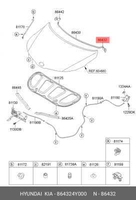 Клипса KIA Rio (11-) уплотнителя капота левая OE 864324Y000 HYUNDAI KIA
