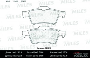Колодки тормозные задние (Смесь CERAMIC серия PRO) NISSAN PRIMERA (P12) 02-/RENA E510113 MILES