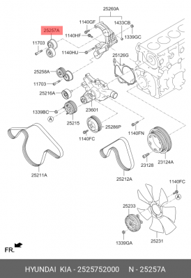 ролик натяжителя! приводного ремня \Hyundai 2525752000 HYUNDAI