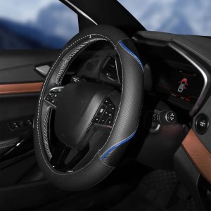 Оплетка на руль, искусст. кожа, текстура карбон, черная/синяя, бел. прошивка, 38 AWS-LI-17M AIRLINE