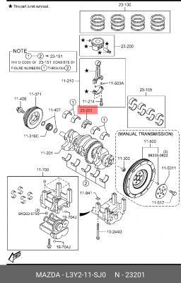 Вкладыши MAZDA CX-7 (07-) коренные упорные комплект OE L3Y211SJ0 MAZDA