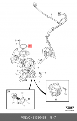 Прокладка VOLVO V40 турбокомпрессора OE 31330438 VOLVO