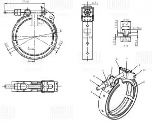 Хомут глушителя V-band быстросъемный (усиленный) с фланцами D=76 мм нержавеющая  VC 76 SS TRIALLI