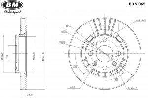 Диск тормозной вентилируемый, 256 мм (1 шт.) BDV065 BDV065 BM MOTORSPORT