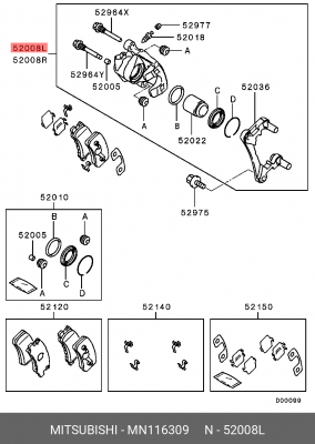 СУППОРТ ЗАДНЕГО ТОРМОЗА,ЛЕВЫЙ,К-Т MN116309 MN116309 MITSUBISHI