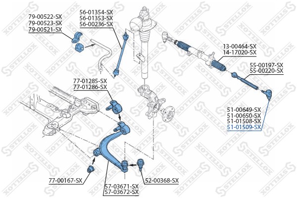 наконечник рулевой правый!\ Peugeot 605/607 95> 51-01509-SX STELLOX