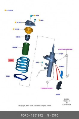 Пружина FORD Focus 3 (07-) подвески передней OE 1851892 FORD