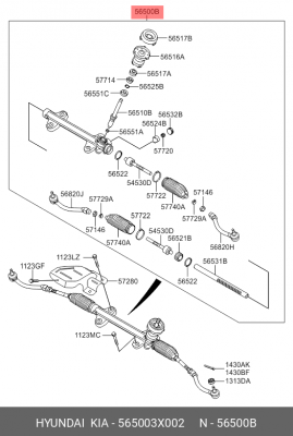 Рейка рулевая HYUNDAI Elantra (11-),Veloster (11-) OE 565003X002 HYUNDAI KIA