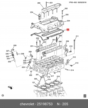 Прокладка крышки клапанной OPEL Astra J (10-) OE 25198753 GENERAL MOTORS