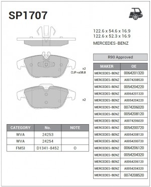 Колодки тормозные MERCEDES W204/X204 07- задние SP1707 SP1707 SANGSIN