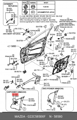 Мотор стеклоподъемника MAZDA 3 (03-) передний правый OE G22C-58-58XF MAZDA