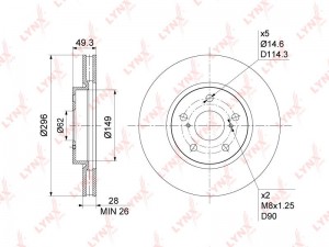 Диск тормозной передний (296x28) подходит для LEXUS IS200d-300h 05, TOYOTA Mark  BN-1179 LYNXAUTO