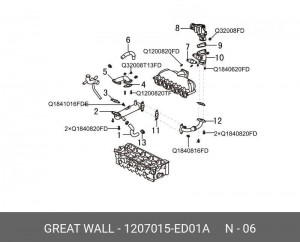 Патрубок GREAT WALL Hover H5 вентиляции картерных газов ОЕ 1207015-ED01A GREAT WALL