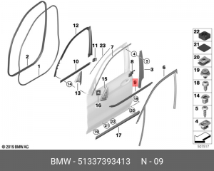 51 33 7 393 413 Молдинг шахты передней двери слева 51 33 7 393 413 BMW