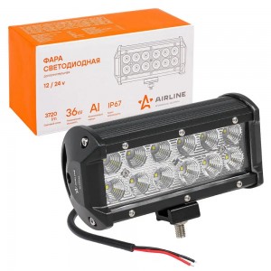 Фара светодиодная (балка) двухрядная, 12 LED рассеяный свет, 36W (165х78х65) 12/ ALED046 AIRLINE