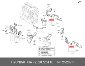 Ролик приводного ремня HYUNDAI Santa Fe (10-) (2.4) KIA Sorento (09-) (2.4) обво 25287-25110 HYUNDAI KIA