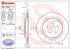 Диск тормозной LEXUS RX350 (15-) задний (1шт.) BREMBO 09E03111 BREMBO