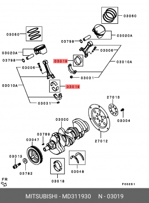 вкладыши шатунные! +0.5\ Mitsubishi Eclipse 3.8 08> MD311930 MITSUBISHI