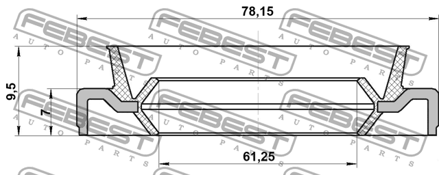 Сальник привода 61.25x78.15x7x9.5 MITSUBISHI PAJERO 2006- 95EDS-63780710X 95EDS-63780710X FEBEST