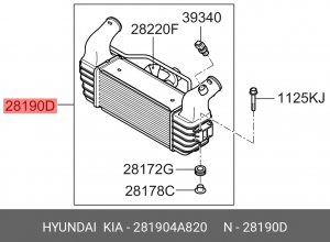 Охладитель HYUNDAI HD35 (17-) (D4CB) наддувного воздуха OE 281904A820 HYUNDAI KIA