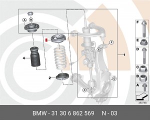 Изолирующ. прокладка пружины Вх ! \BMW 5' F07 GT, LCI, F10, F11, F18, G30, G31,  31 30 6 862 569 BMW