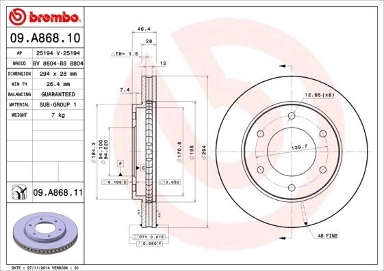 09.A868.10 диск тормозной передний!\ Mitsubishi L200 2.5Di-D 06> 09.A868.10 BREMBO