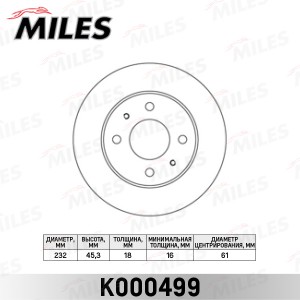 Диск тормозной передний D232мм. NISSAN ALMERA (N15) 1.4 95-00 (TRW DF4019) K0004 K000499 MILES
