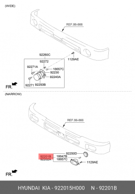 Фара противотуманная HYUNDAI HD65,72 левая OE 922015H000 HYUNDAI KIA