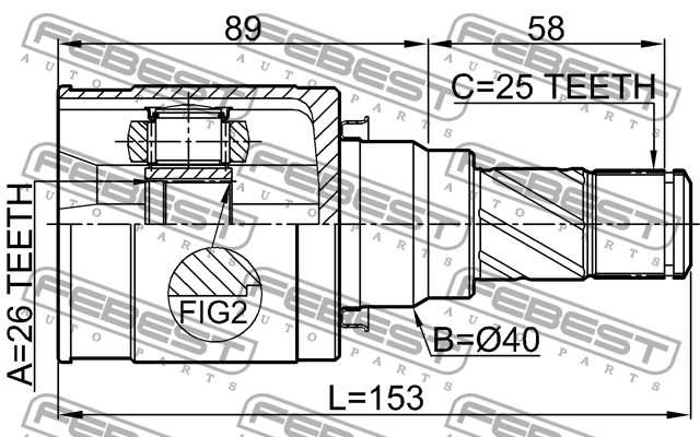 ШРУС внутренний MITSUBISHI ATTRAGE A13# 2013-2014 0411-A13 0411A13 FEBEST